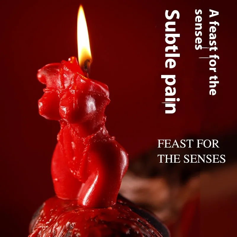 A soy wax low temperature candle for adult sensual play, shown in Rose Red, Spring Pink, and Lilac Purple colour options.