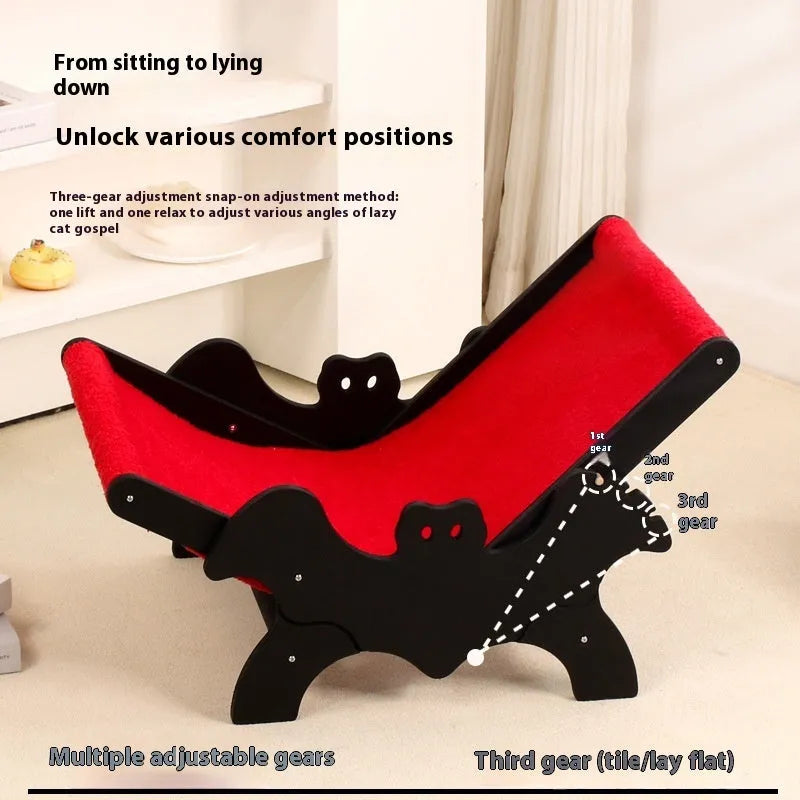 MW-054 black and red wooden cat recliner bed with lounge chair design.