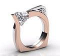 Rose gold electroplated geometric alloy ring with inlaid zircon stone for women, shown in size options 6 to 10.
