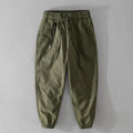 Men's army green cotton drawstring overalls with ankle band design