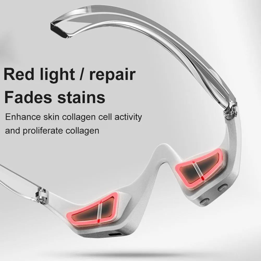 Pink and white micro-current eye massager with glasses-style design