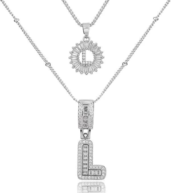 18K gold plated copper alphabet pendant necklace letter A with melon seeds chain on white background