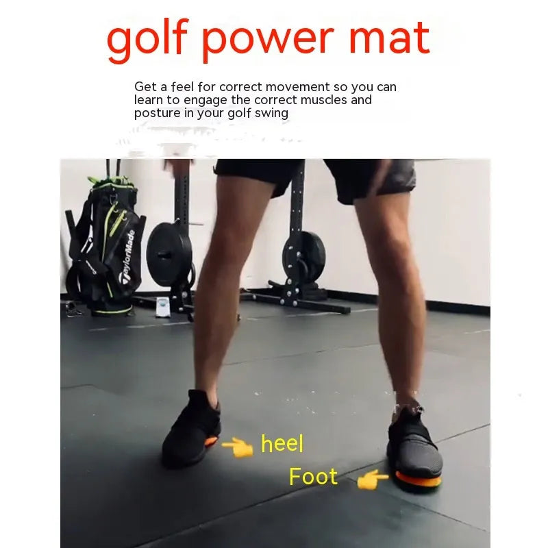 Orange red natural rubber golf training mat with centre of gravity trainer