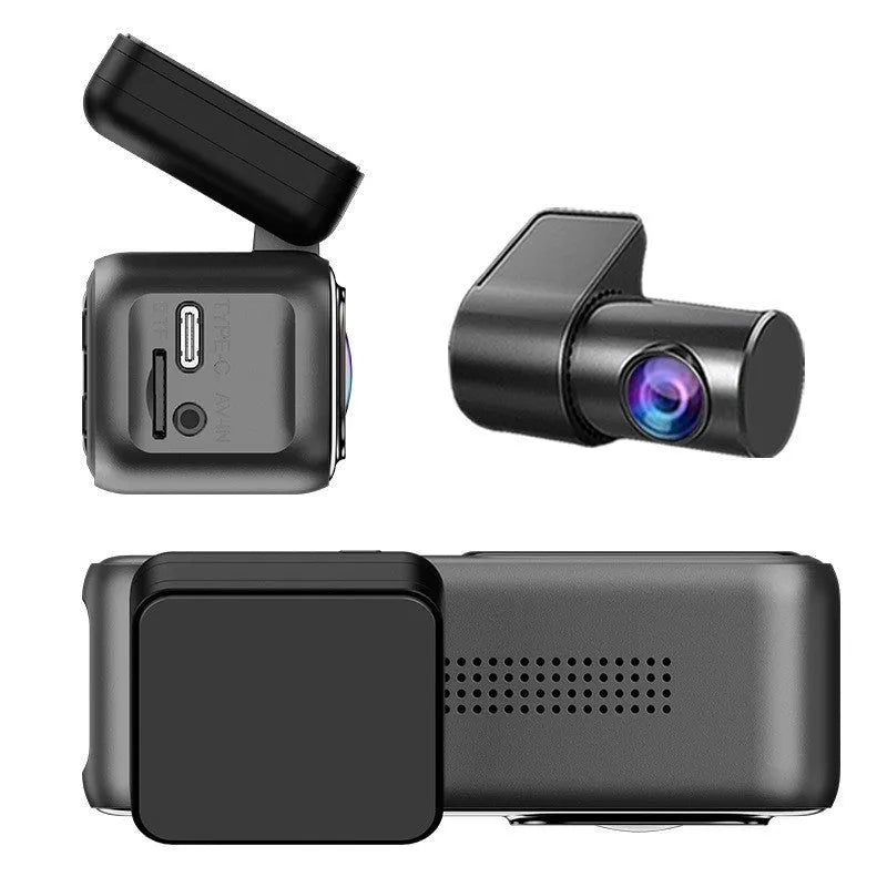 Car dashboard camera with 1.2-inch screen mounted on windscreen, showing WIFI and recording indicators.