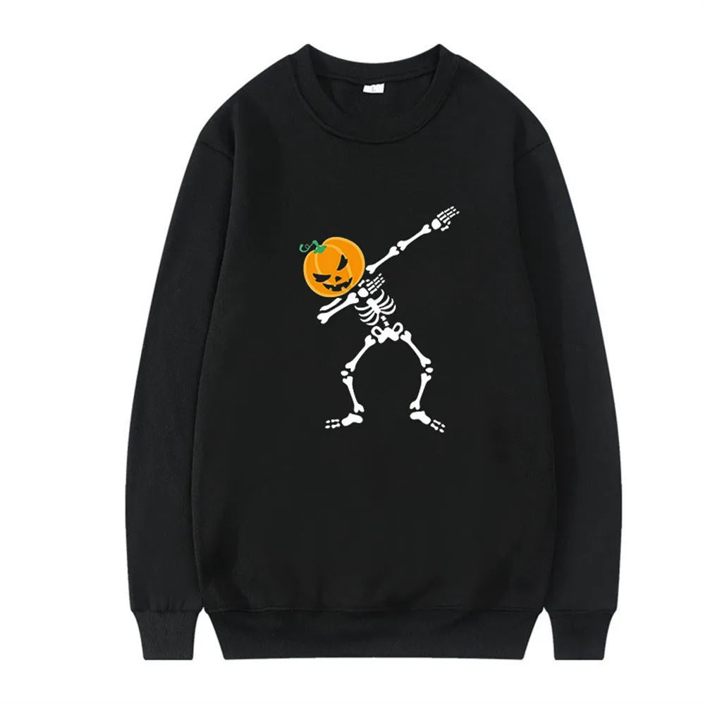Women's printed long sleeve crew neck top in cotton blend fabric on a hanger.
