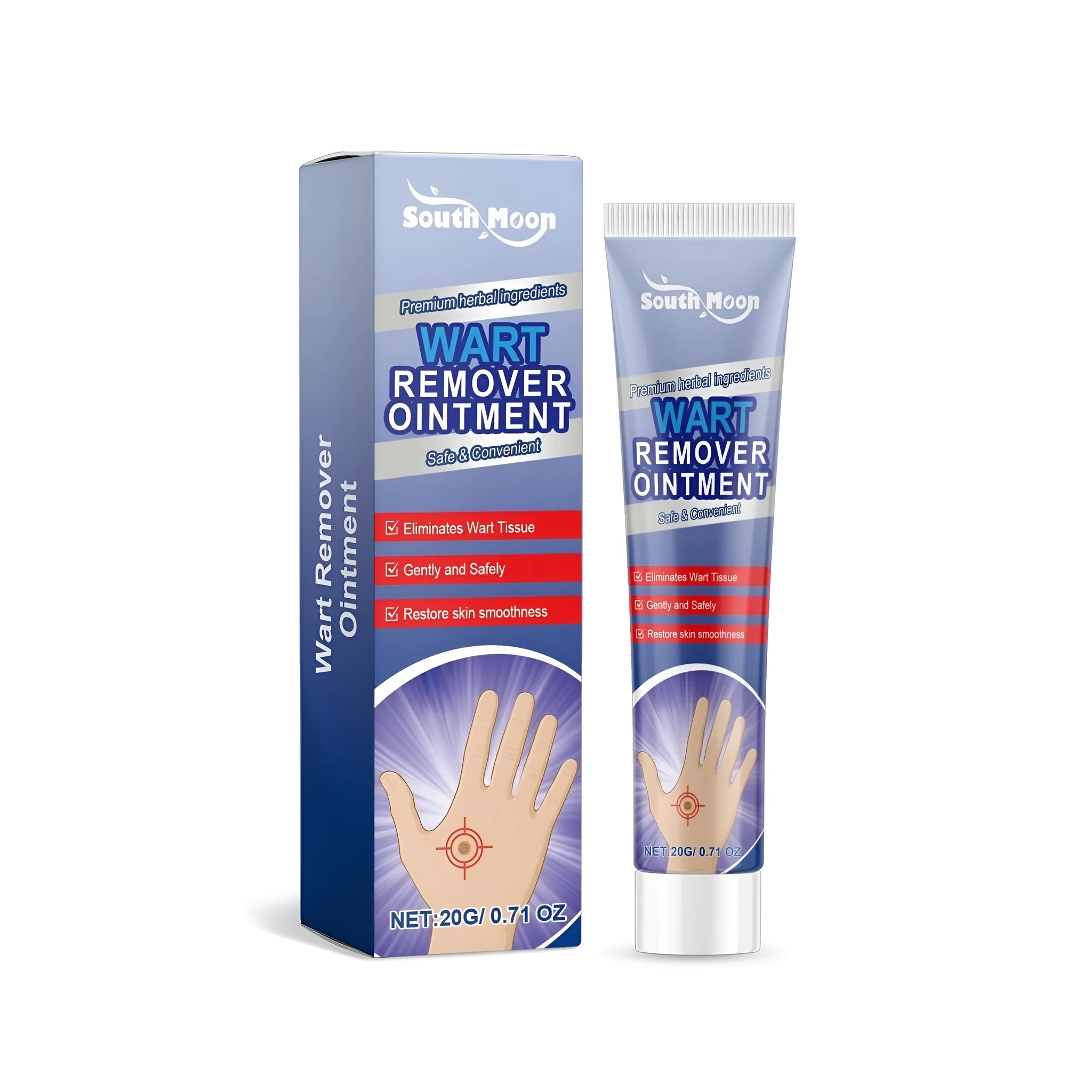 Herbal wart removing ointment in a 20g tube with mint leaves and Fructus Cnidii active ingredients