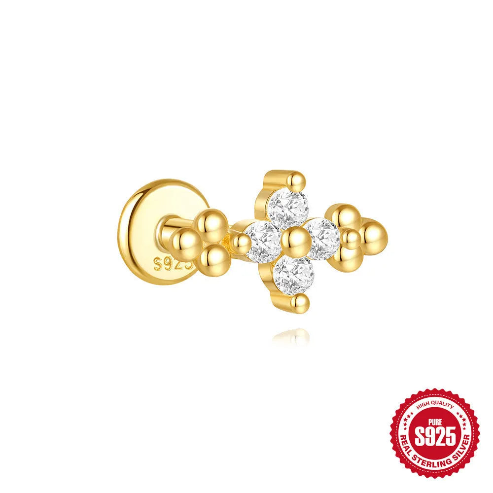 S925 sterling silver geometric moon diamond star piercing earrings in a gold colour finish.