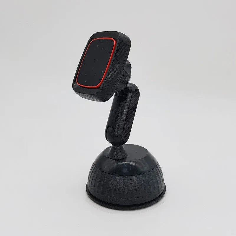 Black universal car phone holder mounted on dashboard air vent with flexible arm extended