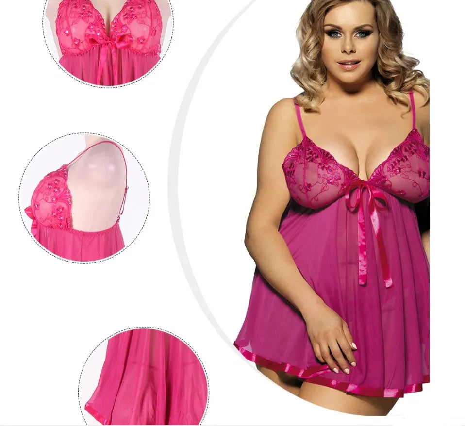 Women's purple lace mesh sleepdress seamless construction lingerie sleepwear
