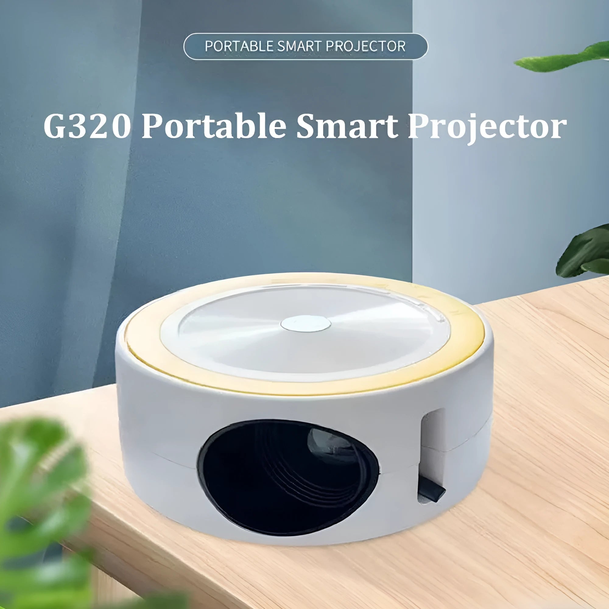 YT200 portable LED projector in black, white, yellow and white, or blue and white colours with remote control