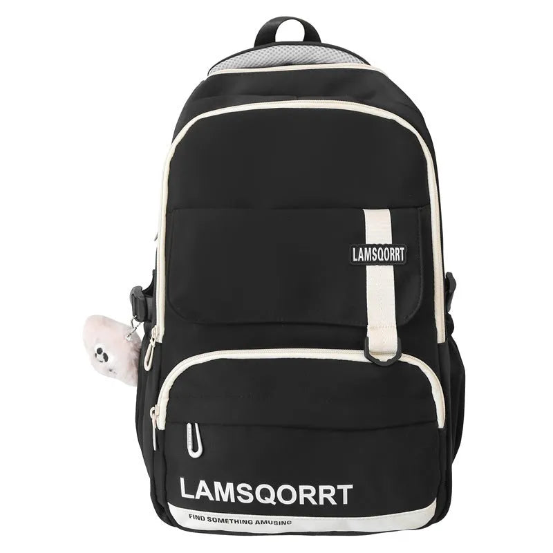 Waterproof nylon school backpack with curved shoulder straps in various colours