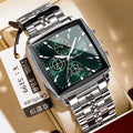 Square men's business watch with stainless steel strap and mineral glass in various colour combinations