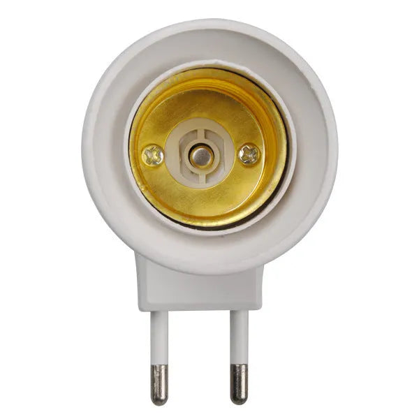 White E27 wall plug-in screw lamp holder with a built-in on/off switch.