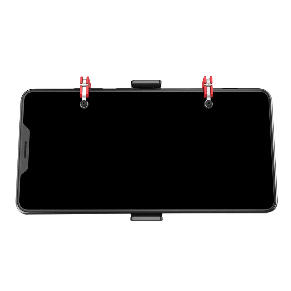 Black PG-9137 mobile phone gaming trigger stand with adjustable metal trigger and telescopic phone clip.