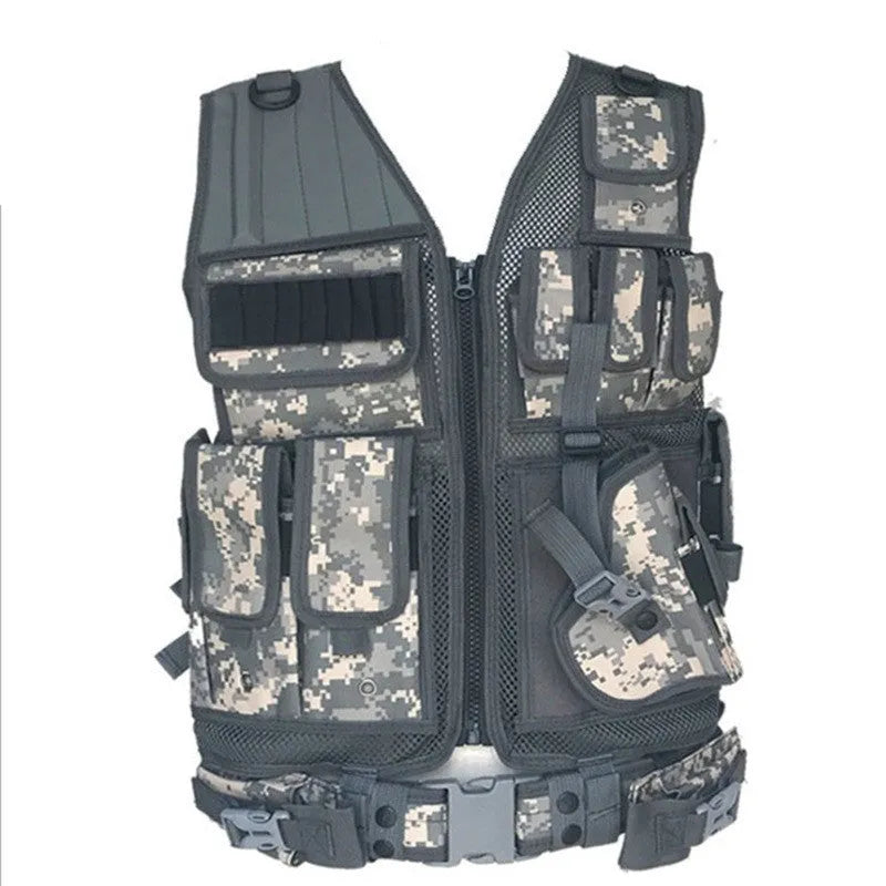Men's nylon camouflage tactical vest with magic tape and buckle straps, 50x60cm, one size, outdoor adventure gear