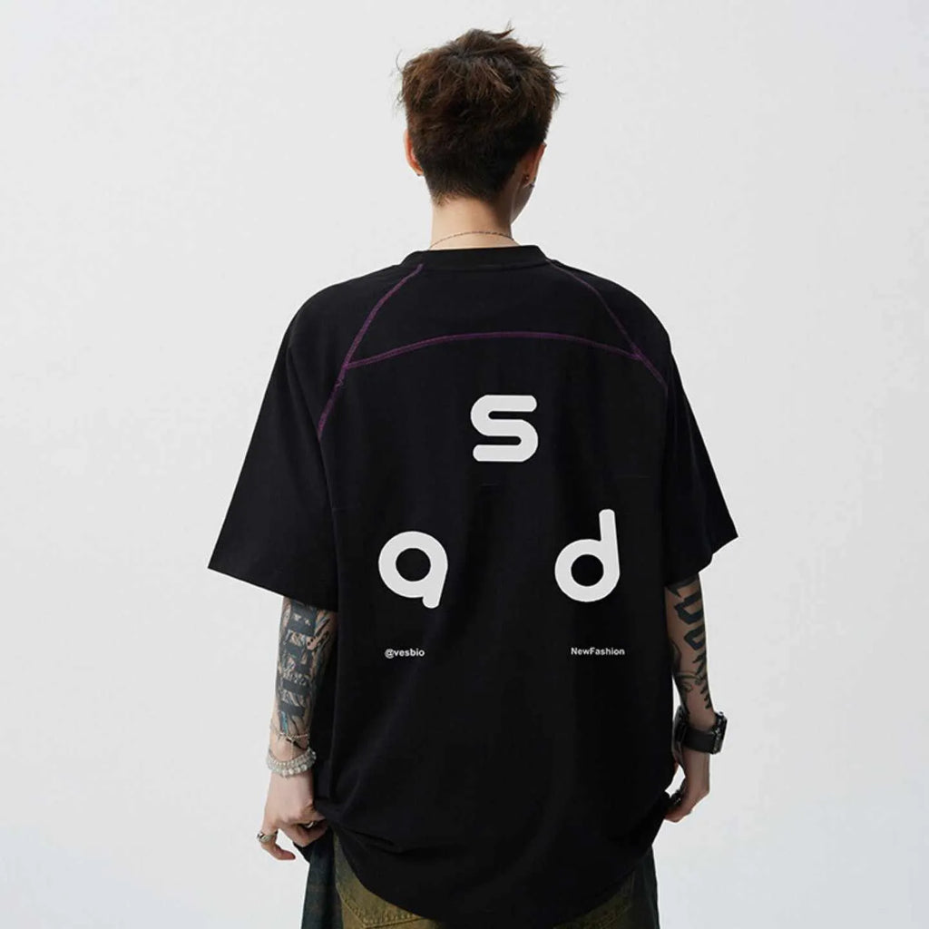 Men's loose fit cotton T-shirt in black and white colours with round neck and short sleeves