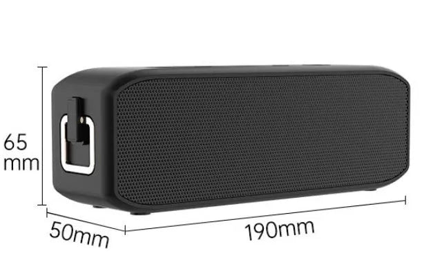 Black waterproof wireless Bluetooth speaker with control buttons and 20W output