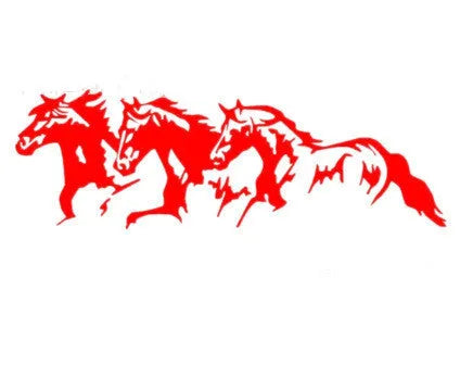 Three horses steed design car body sticker in black, white, red, and blue colour options.