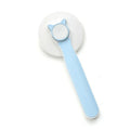 Blue self-cleaning slicker brush for dogs and cats with ergonomic rubber handle