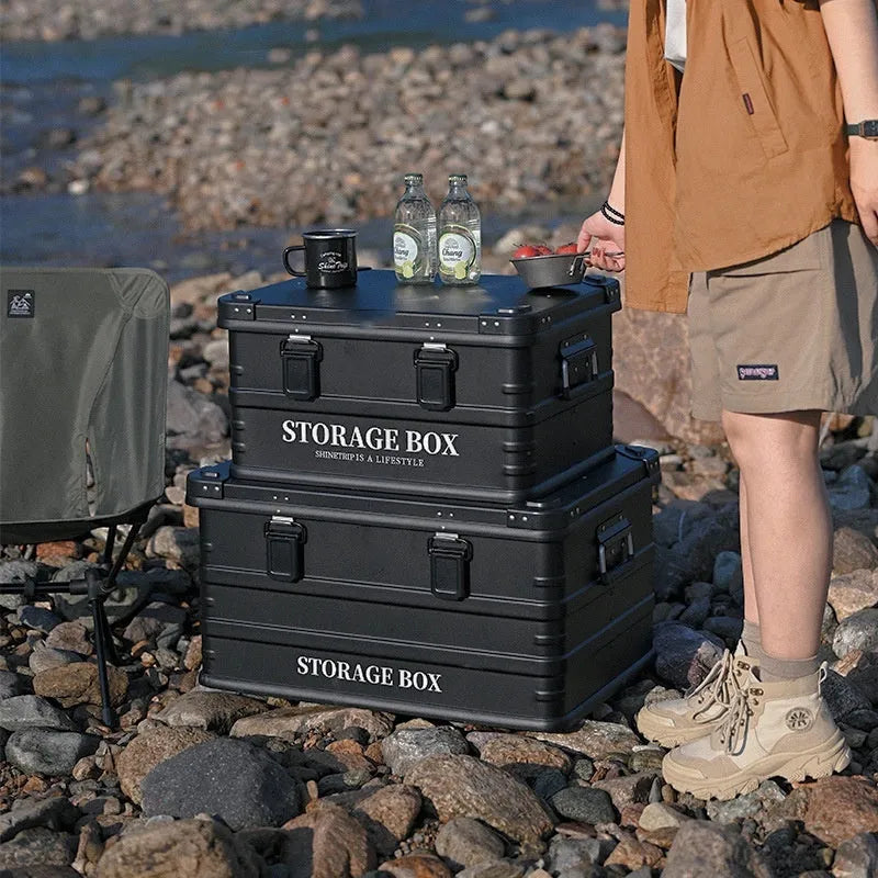 Waterproof plastic storage box for car boot organisation in army green colour with carry handle