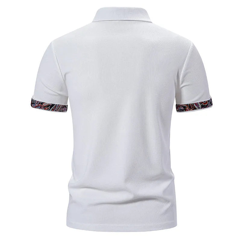 Men's turnover neck polo shirt in cotton blend fabric available in white, black and navy blue colours