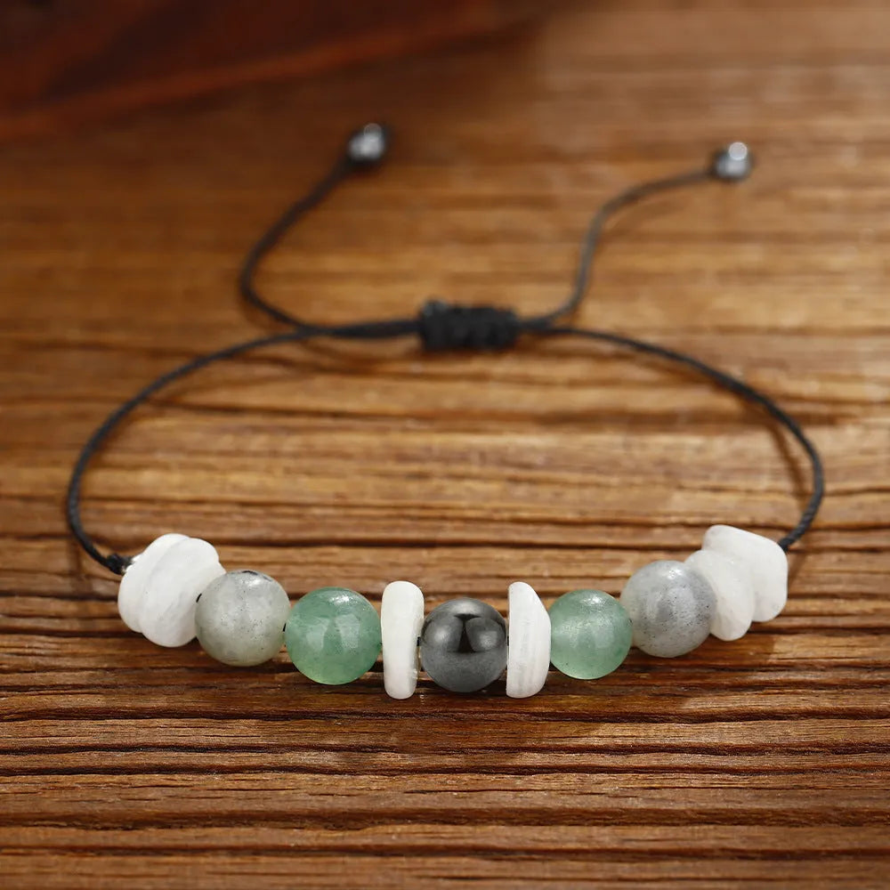 Handcrafted geometric stone bracelet with wax line beaded texture in colour 3906