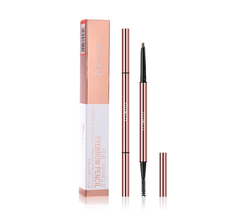 Brow makeup pencil in colour box with six shade options including Auburn, Blonde, Caramel, Dark Brown, Soft Brown, and Taupe.