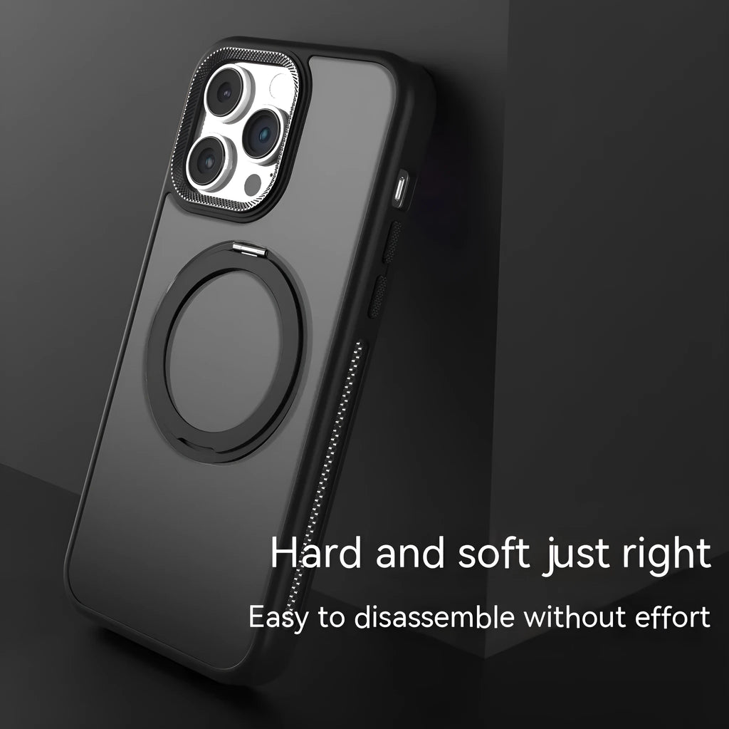 Rotating bracket magnetic suction phone case for iPhone in Deep Sea Blue, Deep Space Black, and Titanium Gray colours