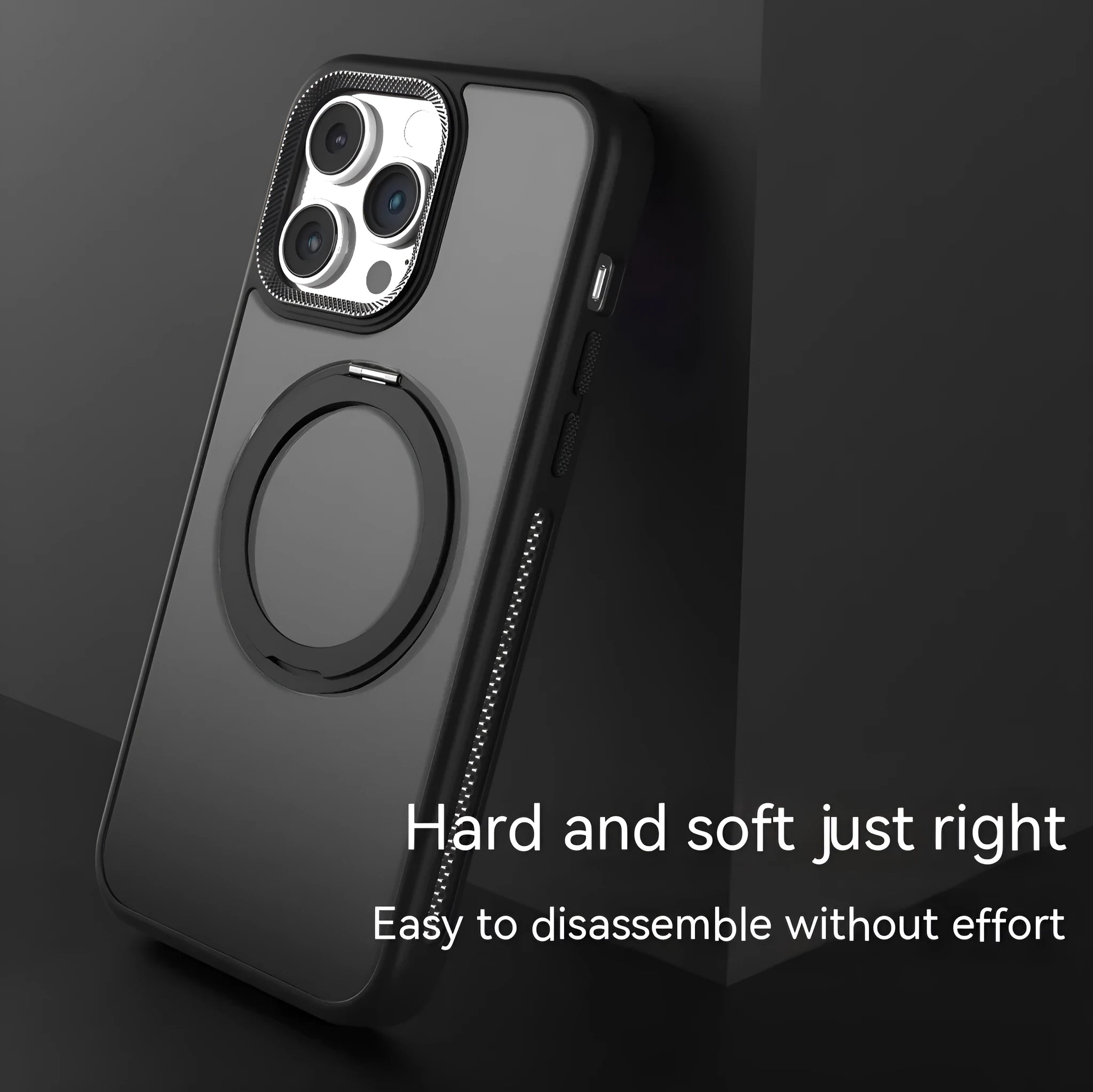Rotating bracket magnetic suction phone case for iPhone in Deep Sea Blue, Deep Space Black, and Titanium Gray colours