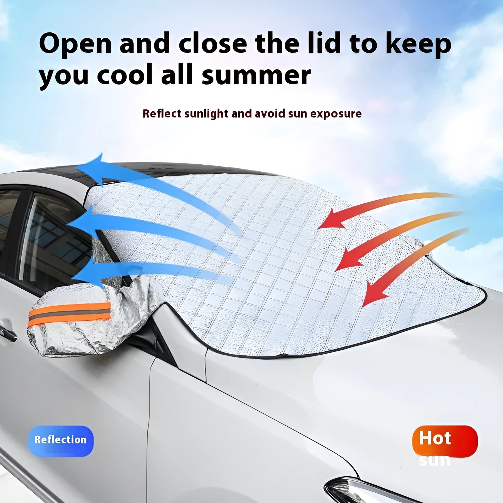 Winter car cover with aluminium foil and magnets for SUV windshield frost protection