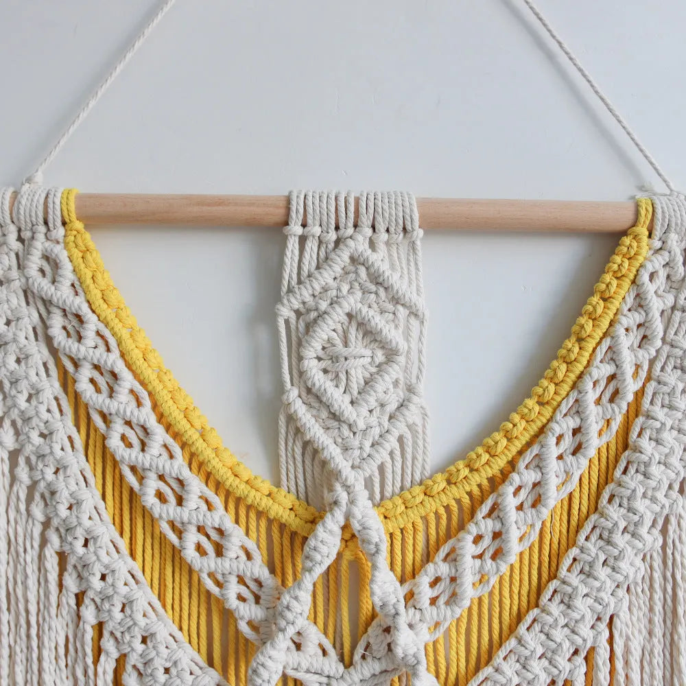 Nordic style hand-woven cotton tapestry wall hanging creamy white 120x95cm
