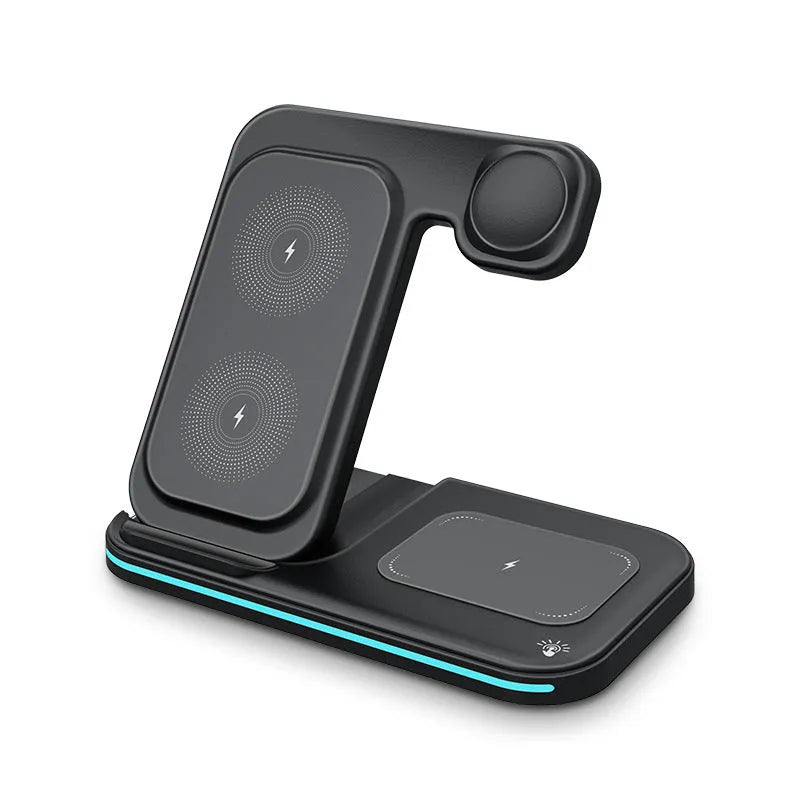 3-in-1 foldable wireless fast charger for phone headset watch in white ABS casing