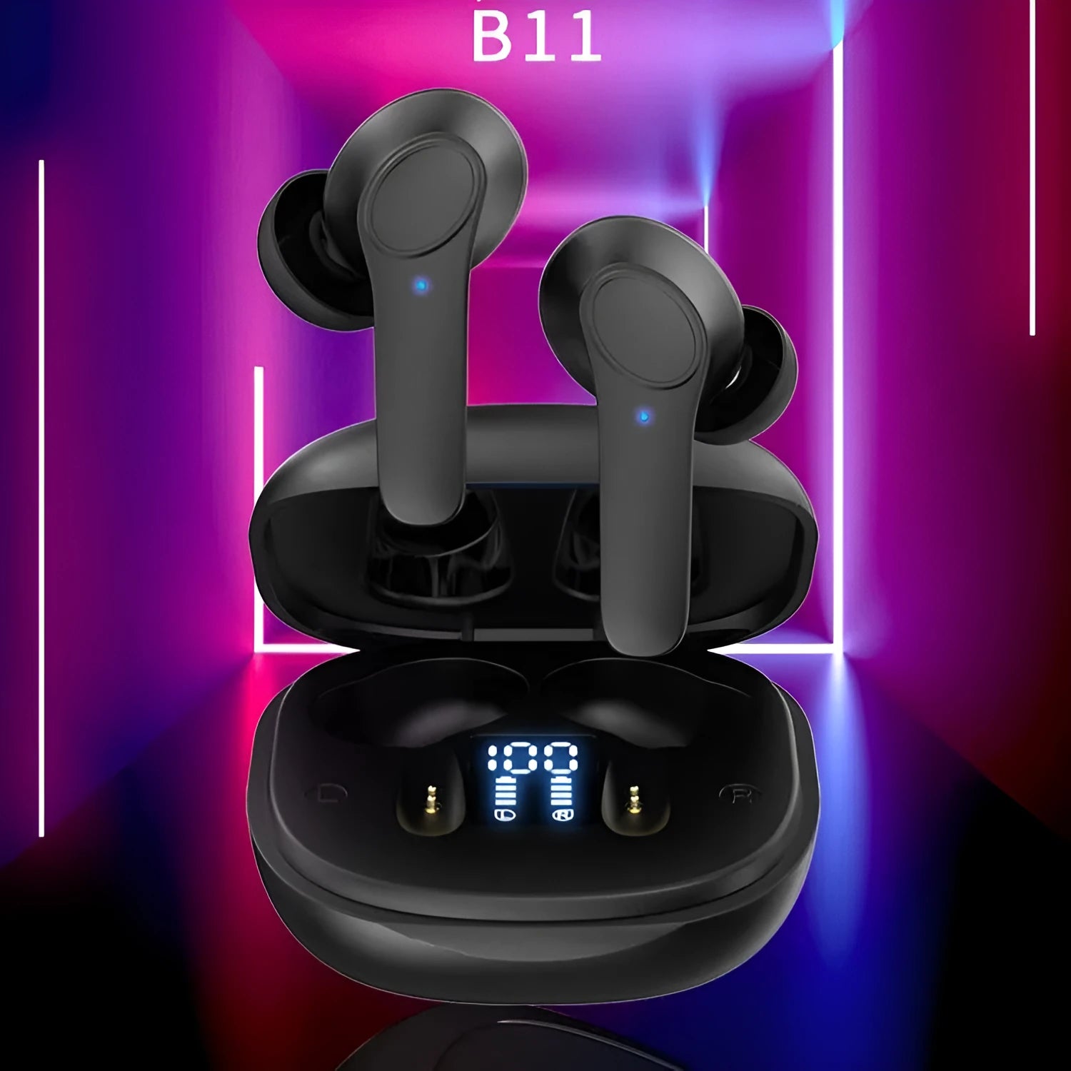 Wireless Bluetooth-compatible translation headphones in black, portable in-ear design with touch control