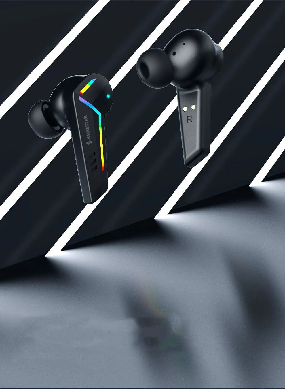 Small black Bluetooth headset with earplug design for sports and gaming.