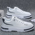 Men's white and black platform sneakers with elastic band closure and artificial PU upper
