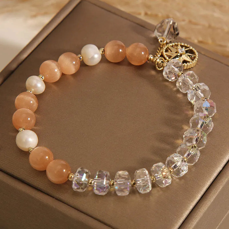 Orange eight-point star opal crystal bracelet for women with gold-plated inlay construction
