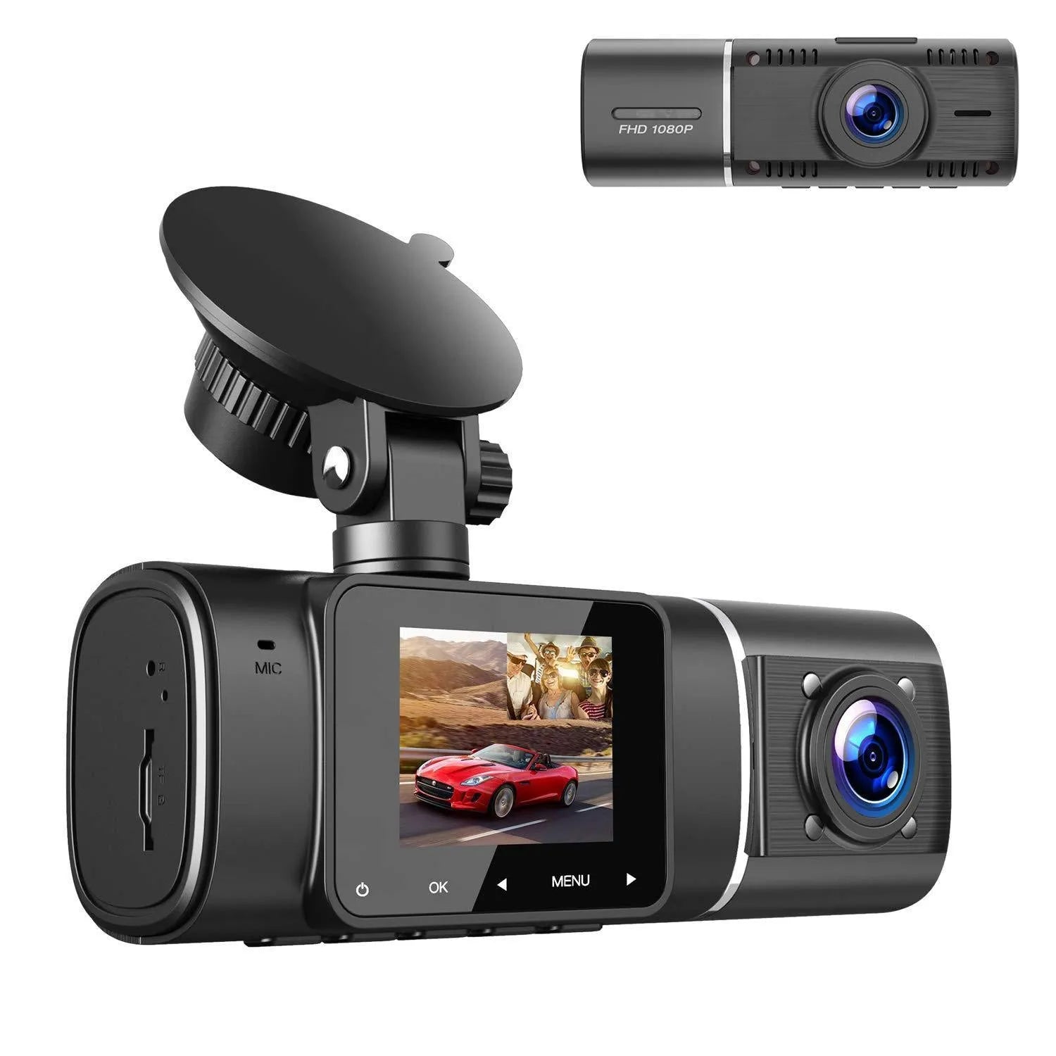Standard black 1080p dashcam car camera with a 1.5-inch screen on its packaging.