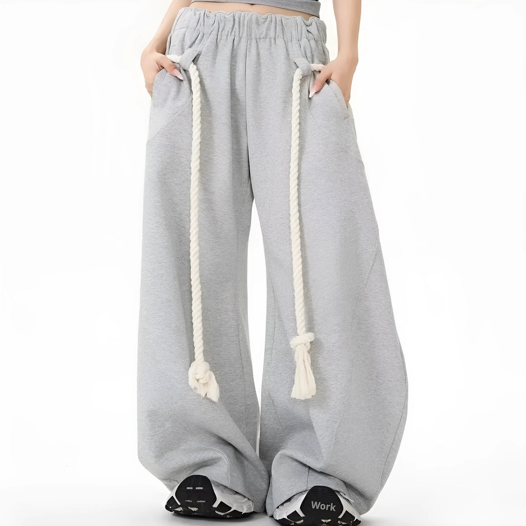 Retro gray cotton wide-leg sports pants for men, loose straight-leg casual trousers in size M to XXL