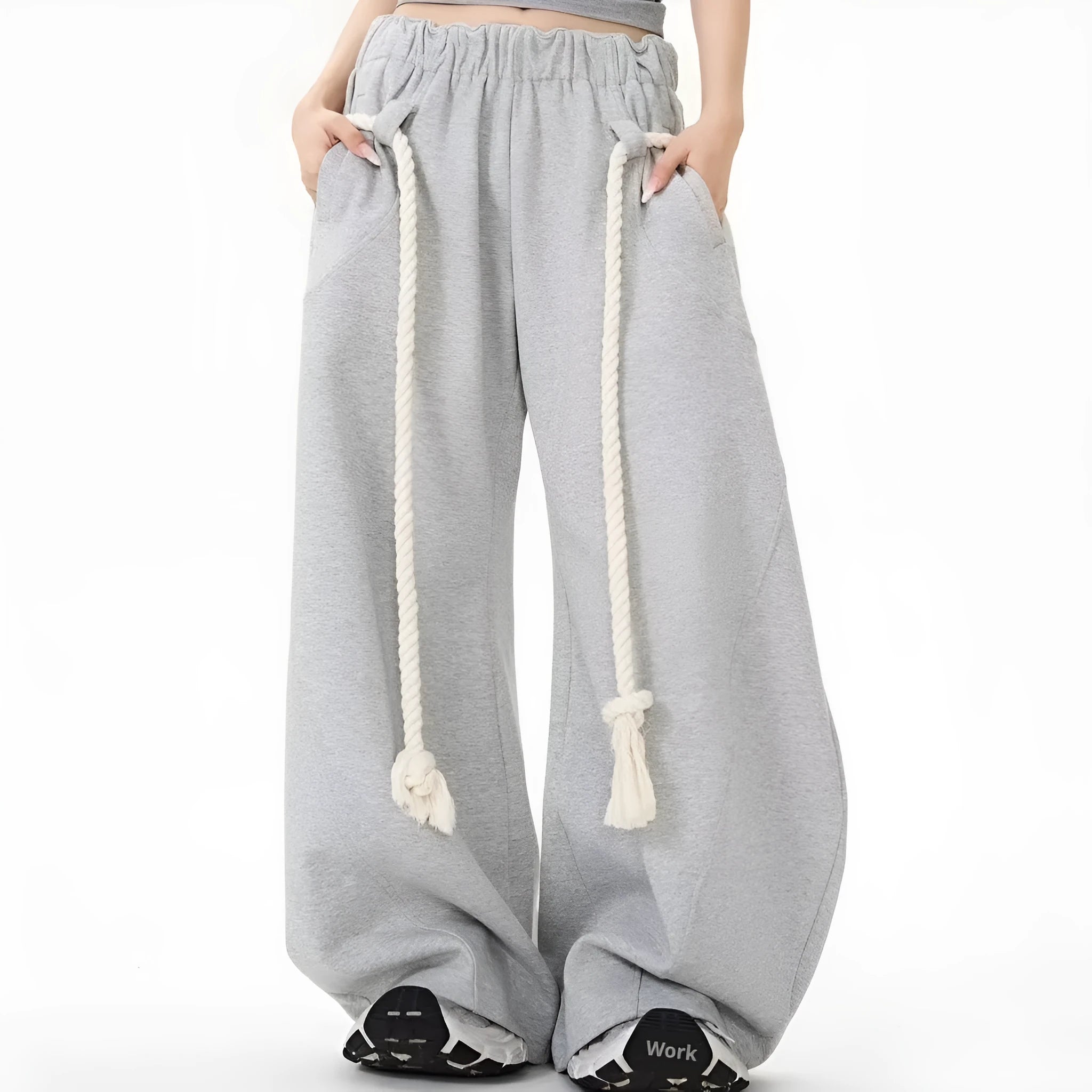 Retro gray cotton wide-leg sports pants for men, loose straight-leg casual trousers in size M to XXL