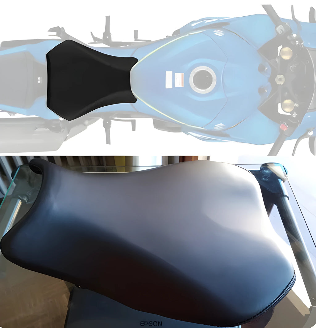 Waterproof PU leather seat cover for Suzuki GSXR1000 motorcycle, shown on seat.