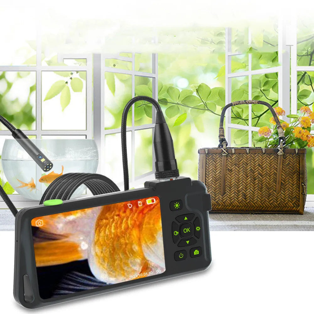 Handheld industrial endoscope with 4.5-inch screen and flexible cable for automotive inspection