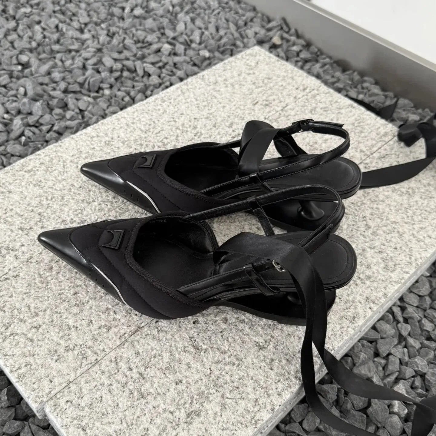 Women's black lace-up high heels with special-shaped root design showing cowhide upper and adjustable closure