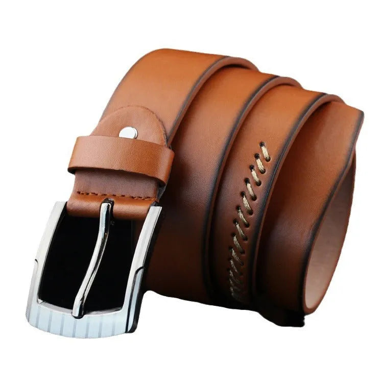 Men's threading casual belt with alloy pin buckle in imitation leather