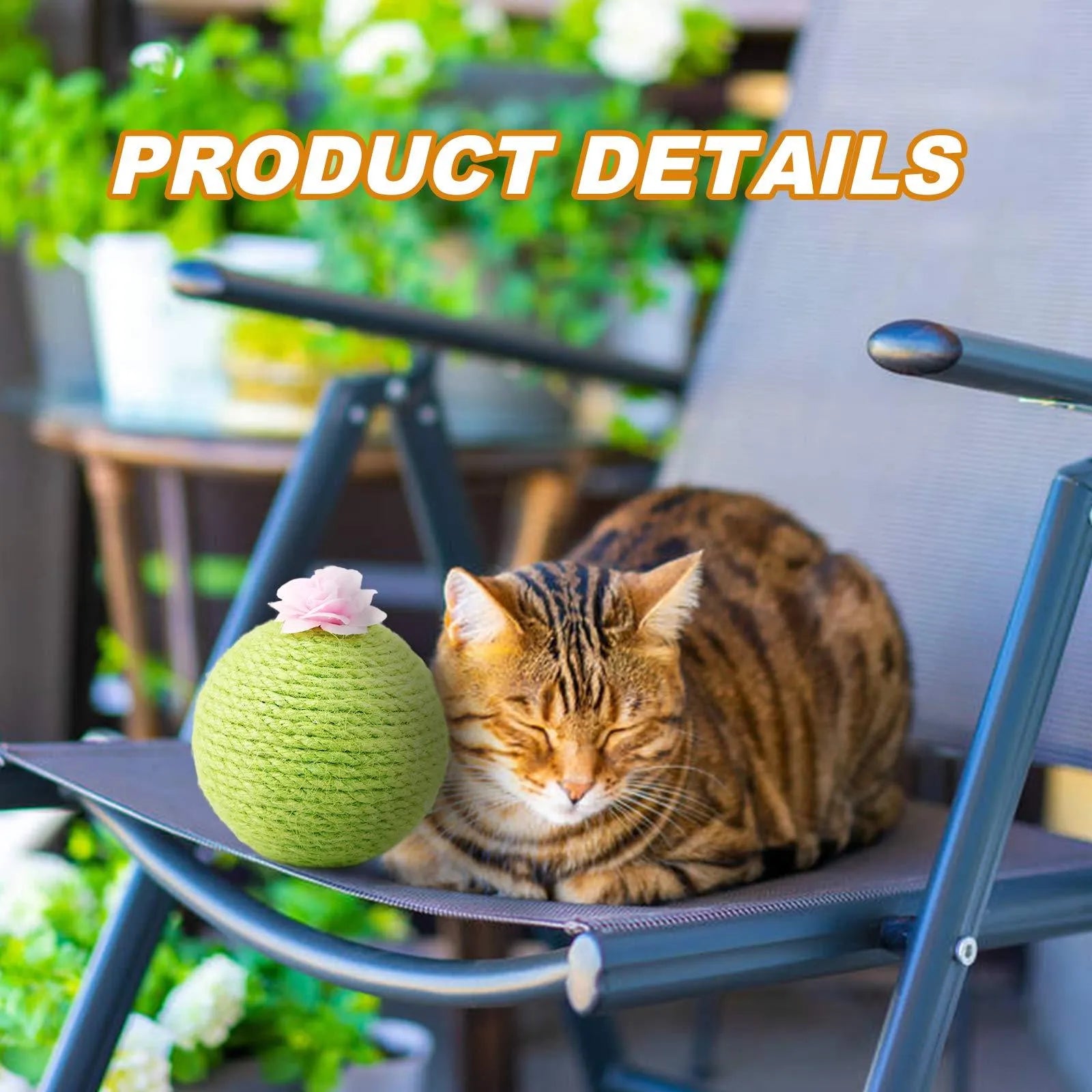 Green cactus-shaped cat toy with a sisal scratching post and a rocking tumbler ball on a weighted base.