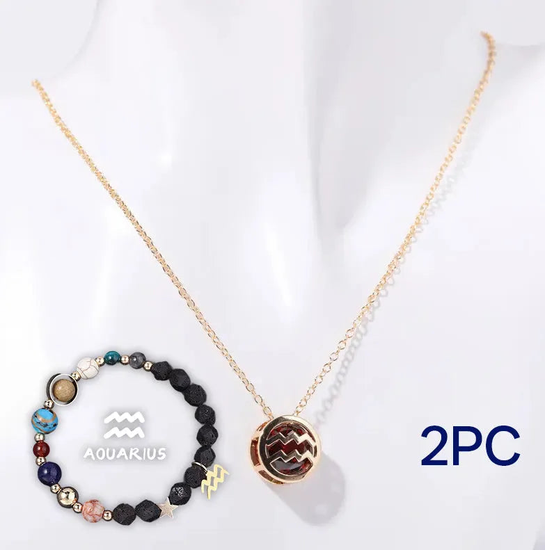 Natural stone beaded necklace and matching bracelet set on a neutral background.