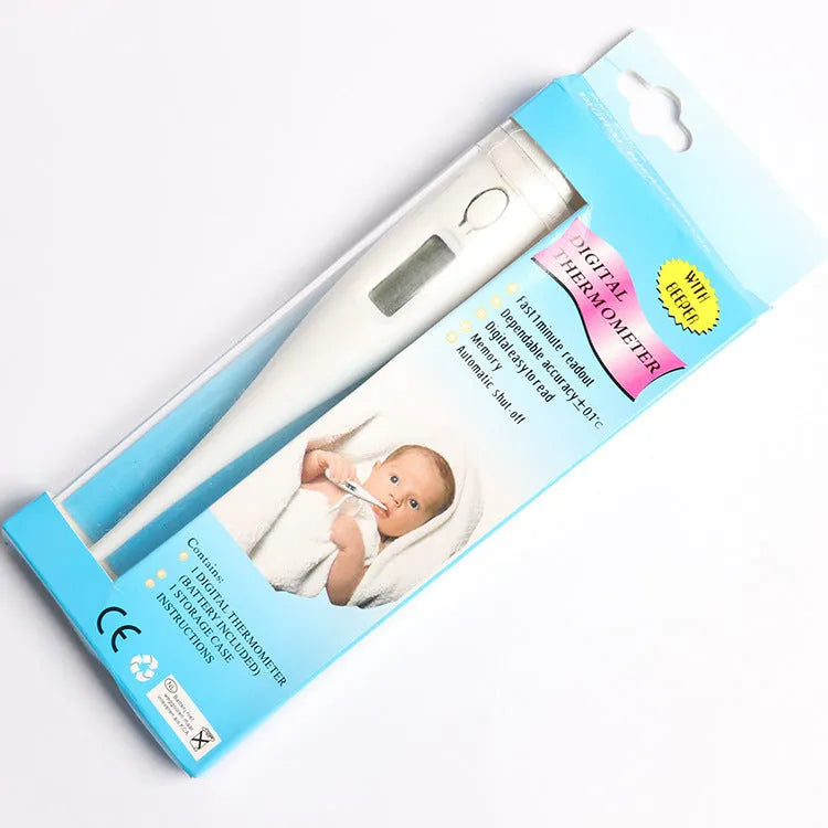 White electronic thermometer 12.5 x 2 cm made from PP plastic for oral underarm or rectal temperature measurement