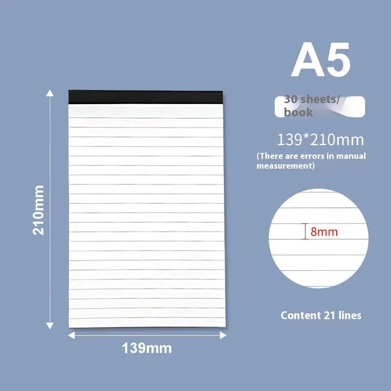 A4 tearable notebook with grid-lined pages and wireless adhesive binding in paper cover