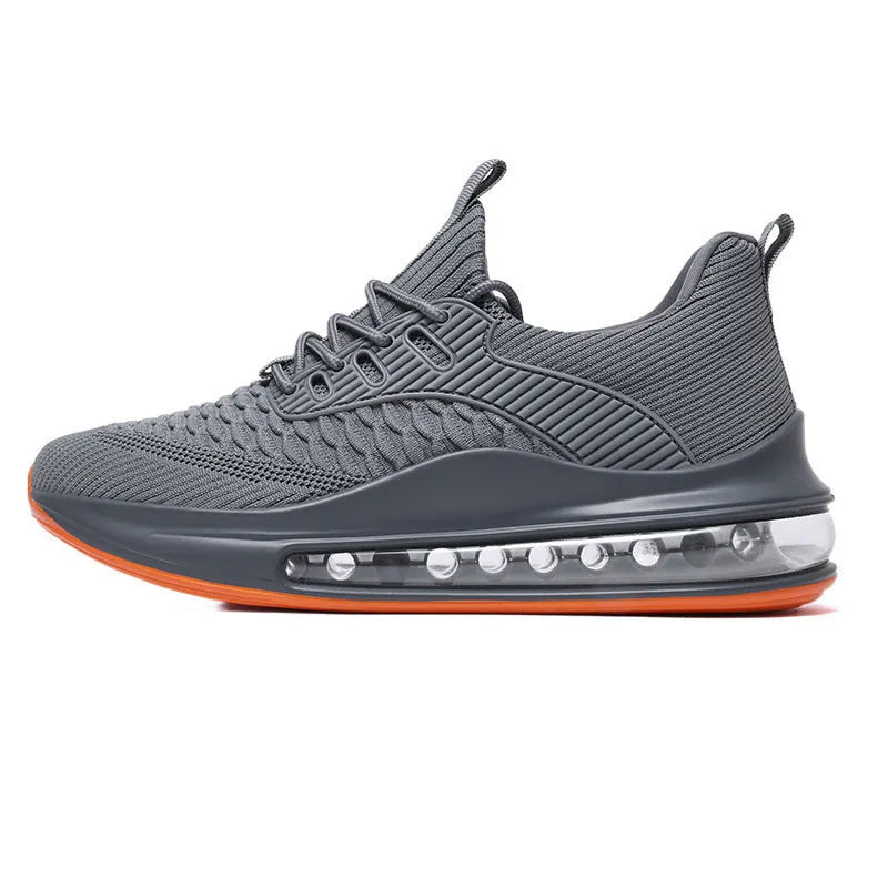 Men's black mesh running shoes with lace-up front and rubber sole on a white background
