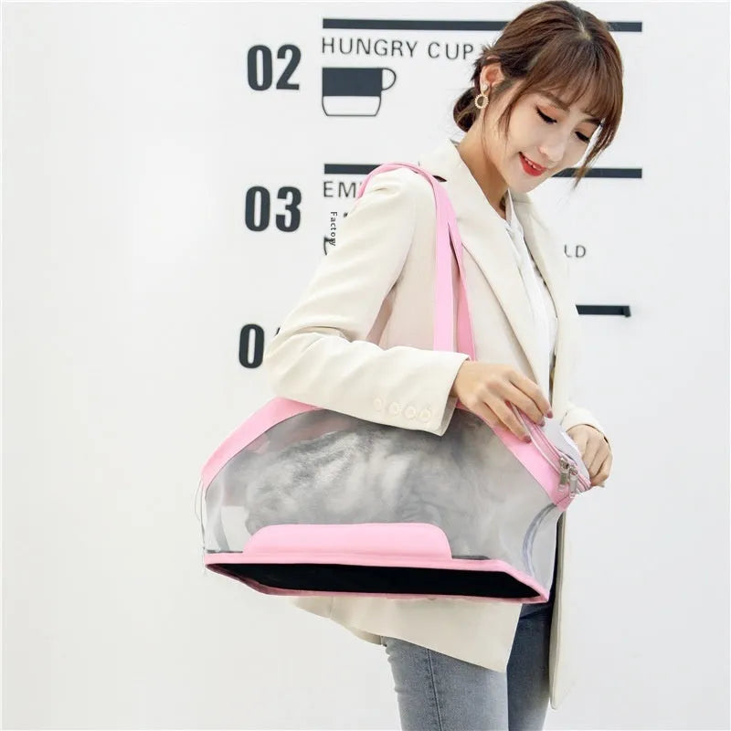 Medium-hardness leather cat outing bag with 25L capacity in solid colour options