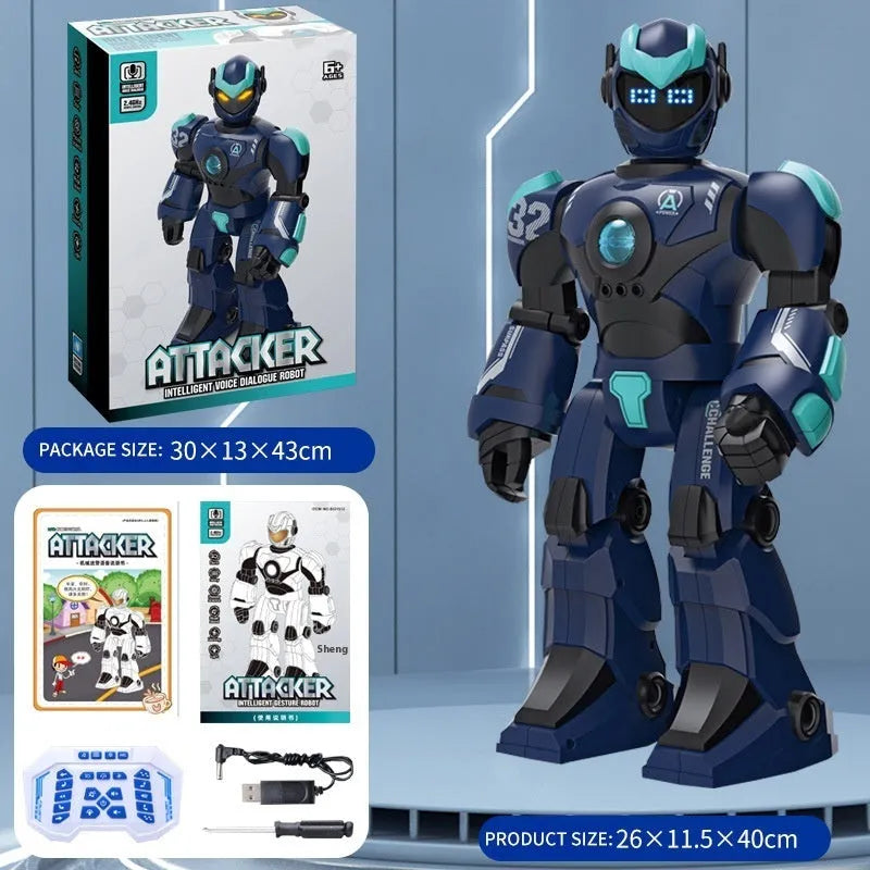 Toy Intelligent Voice Dialogue Robot 24g plastic robot model in white with mechanical war police design